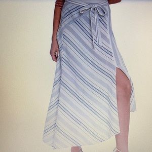 DKNY linen blend stripe print midi skirt